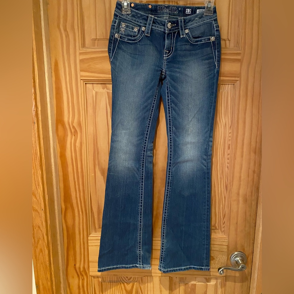 Miss Me Blue Boot-Cut Jeans with Faded Details
